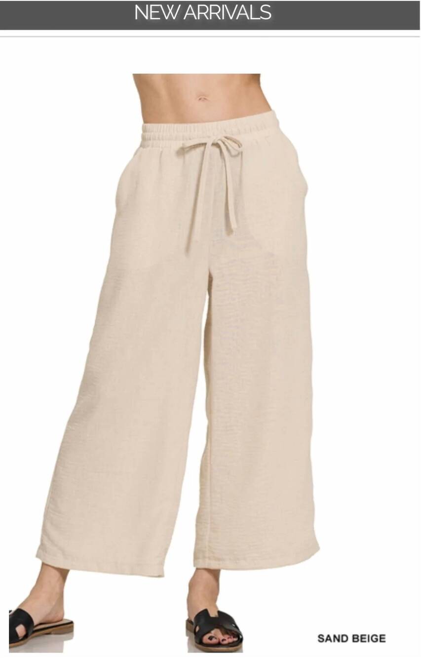NEW ZENANA keeping it real cropped woven pants in sand beige